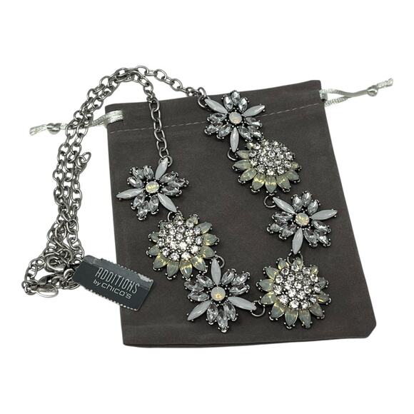 Additions by Chico’s Floral Statement Necklace Silver Tone 24” + 5” Extender NWT - Picture 2 of 6